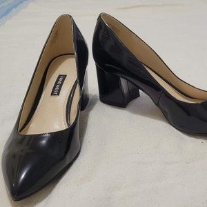 Nine West Black Patent Block Heel Shoe Size 8
